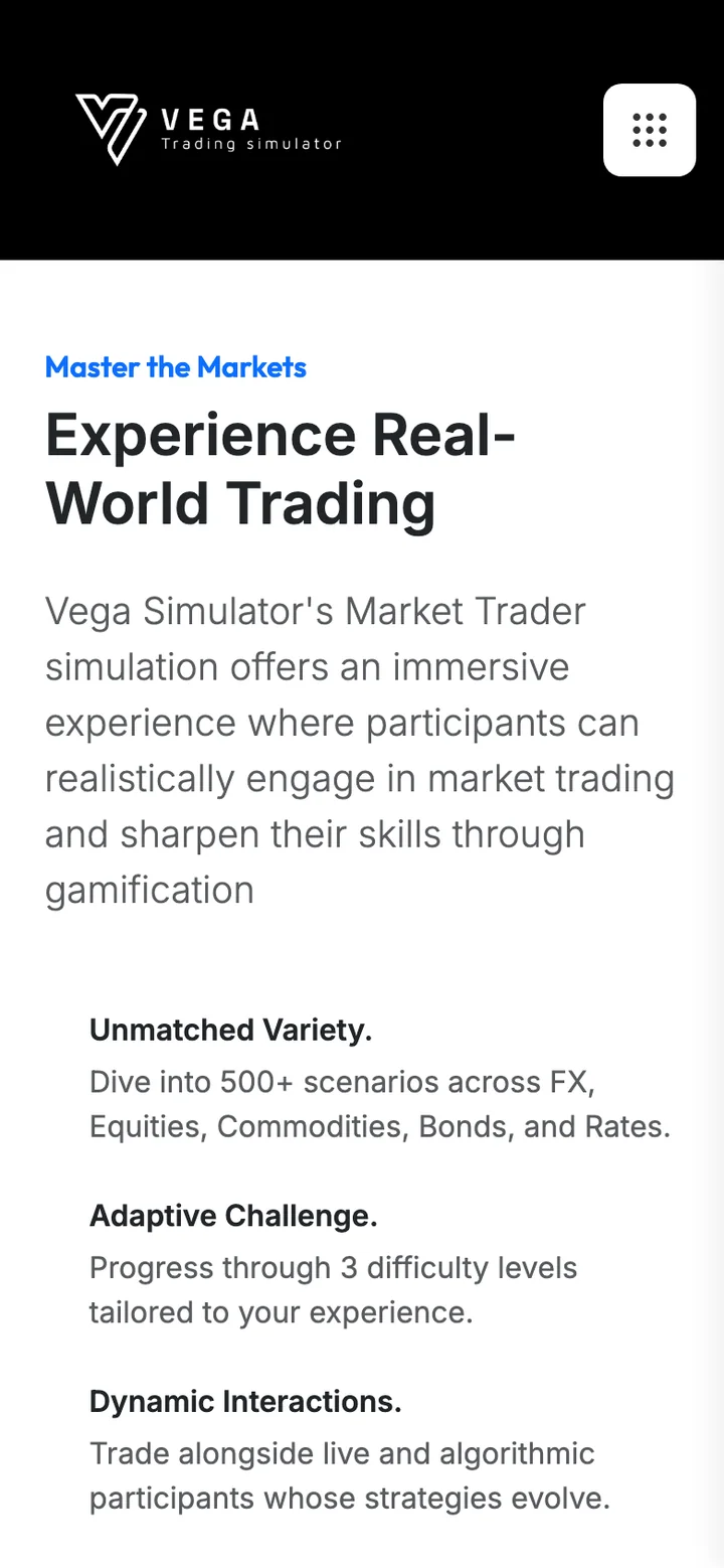 Market Trader page on mobile