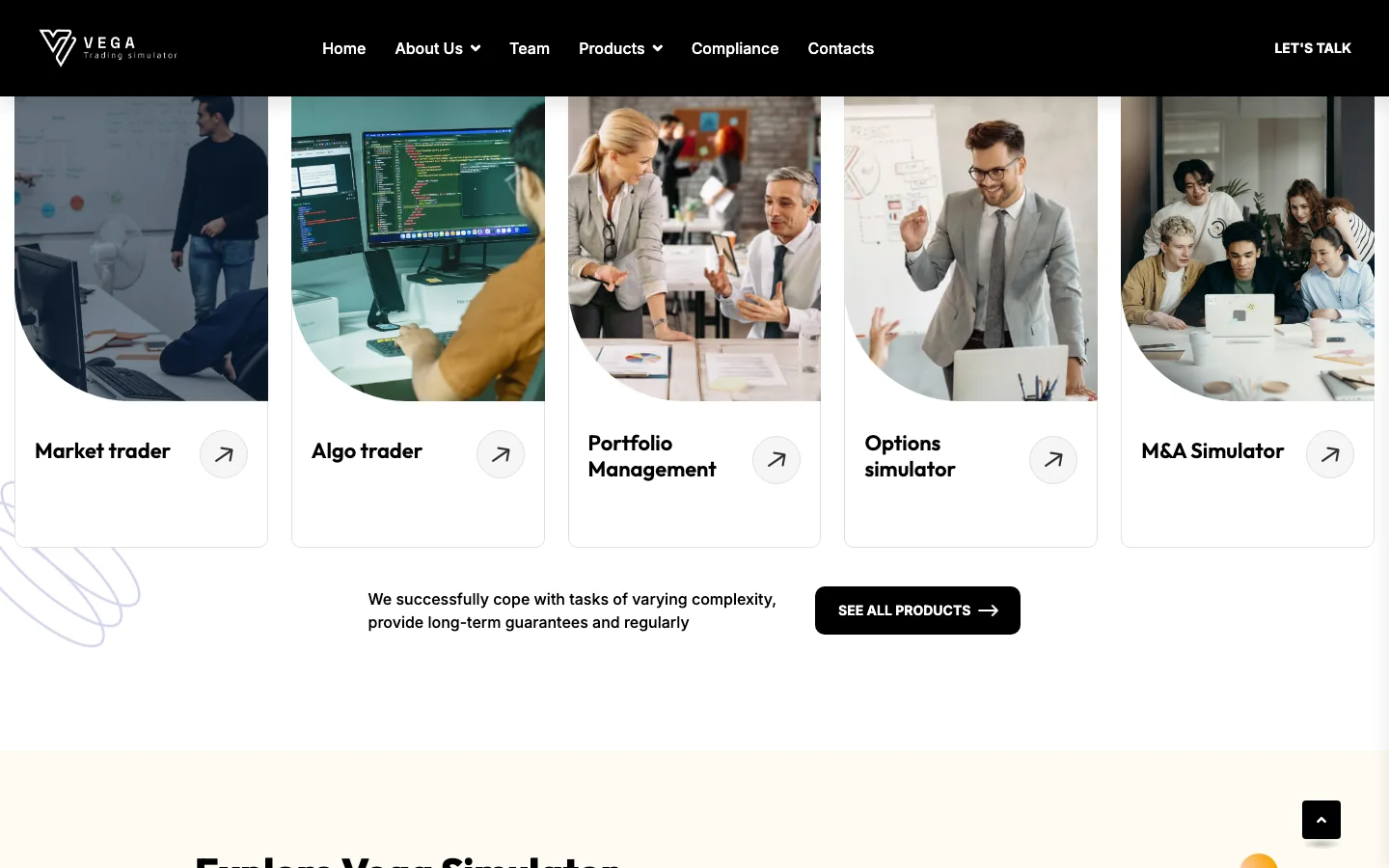 The five Vega Simulator products on the homepage