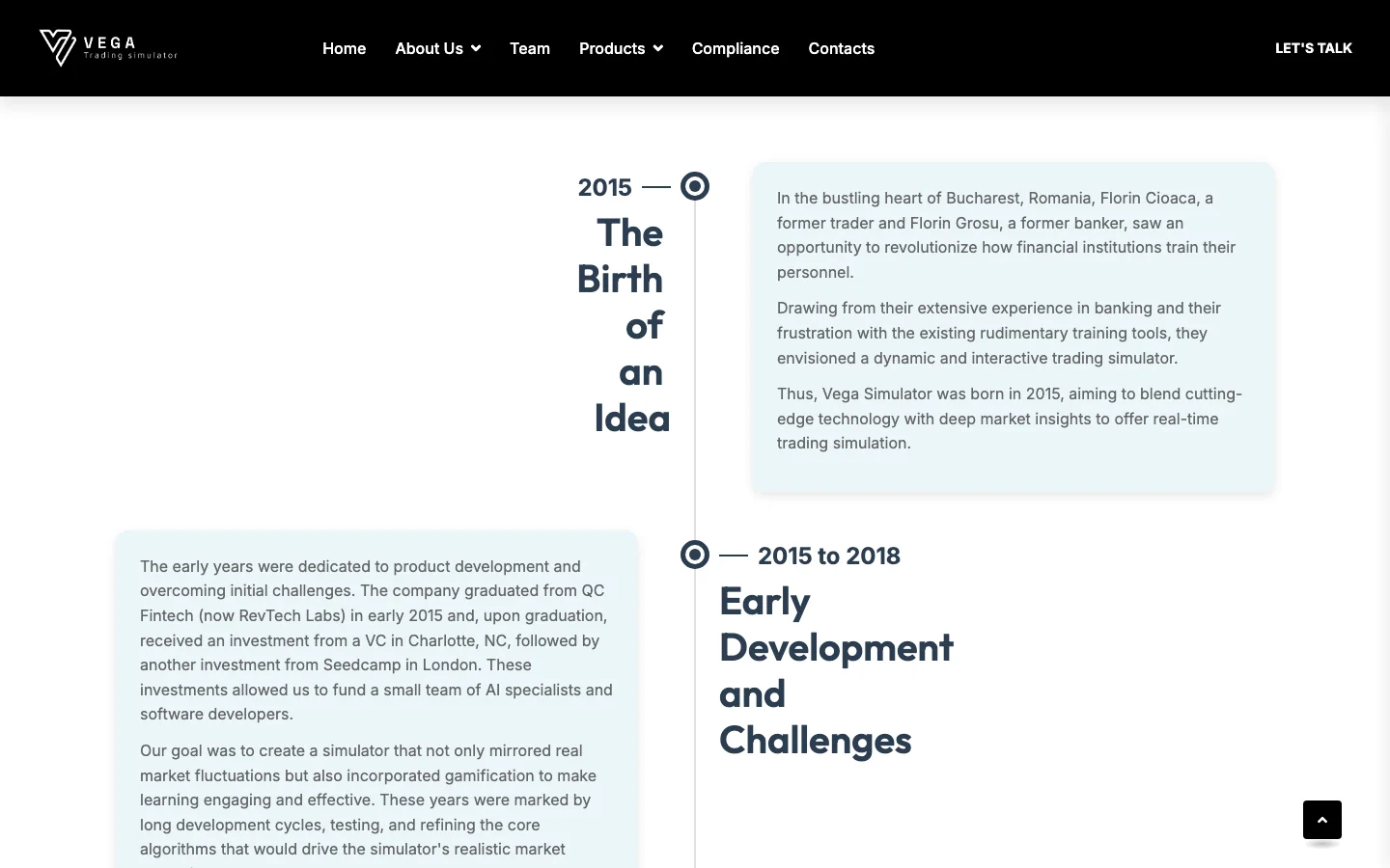Company timeline on the About page
