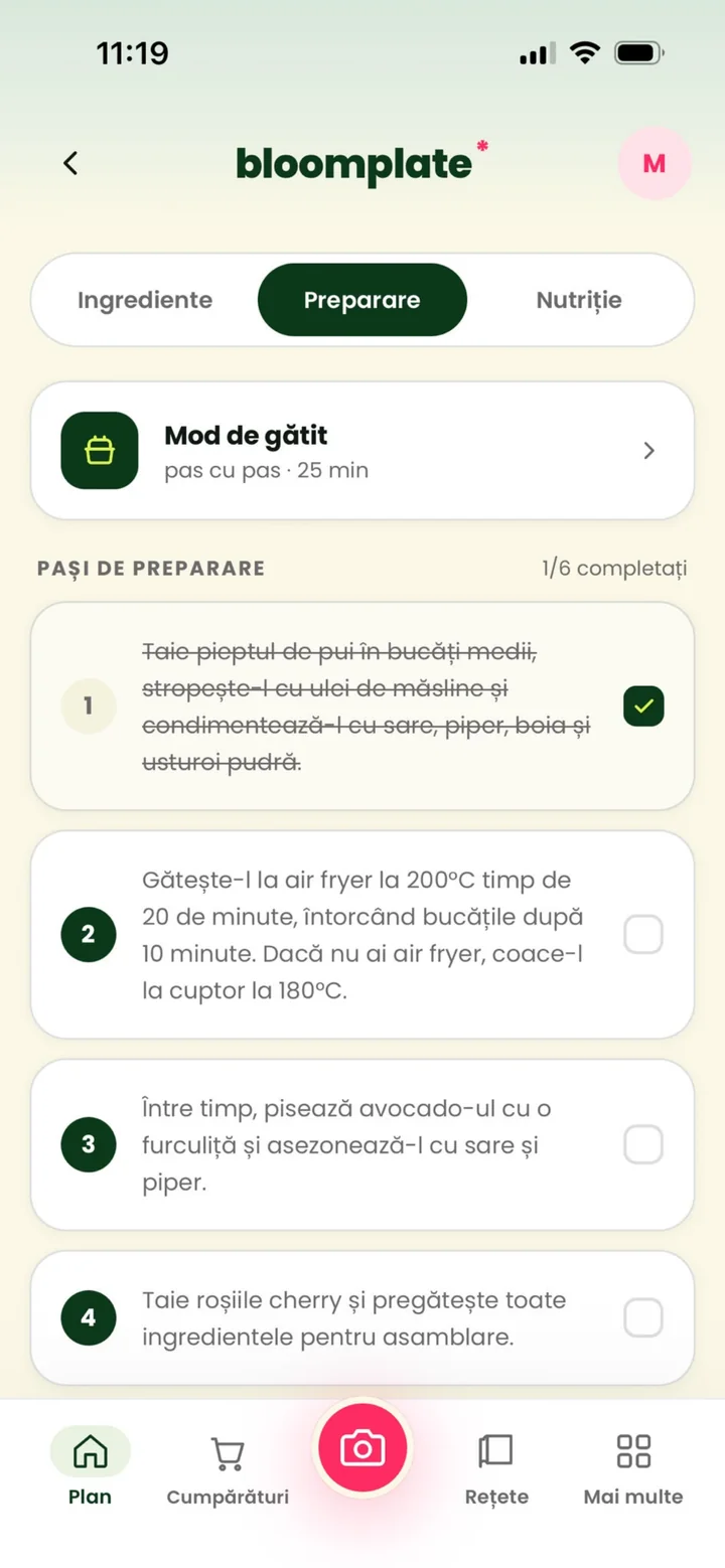 Step-by-step cooking mode for a recipe