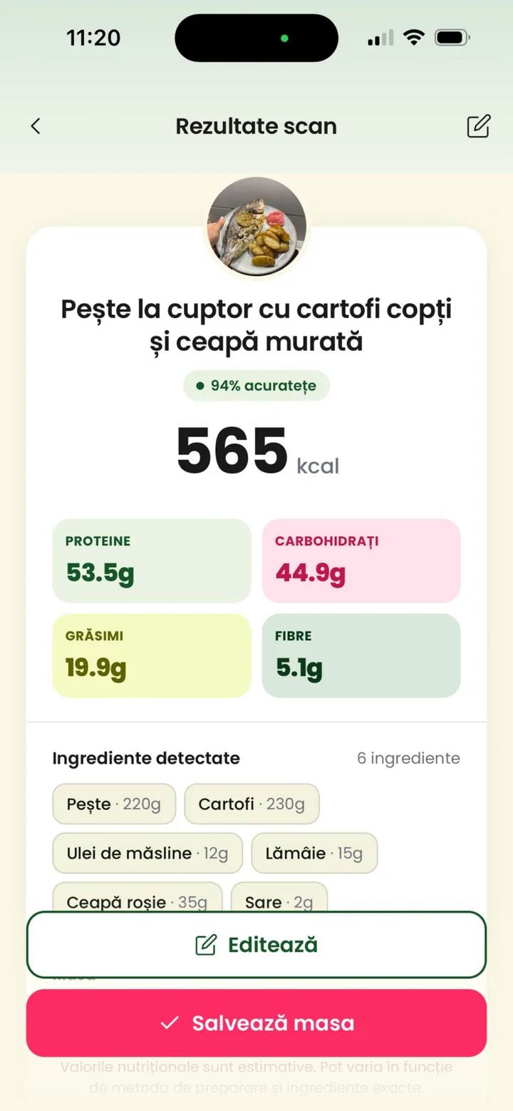 AI Food Scan results with calories and macros
